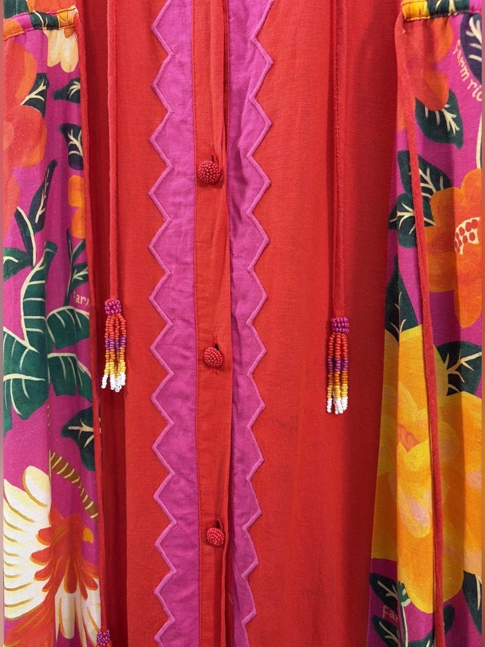 FARM RIO RED/PINK FLORAL L/S BOHO SUNSET PATCHWORK MAXI DRESS SIZE XL - Picture 5 of 5
